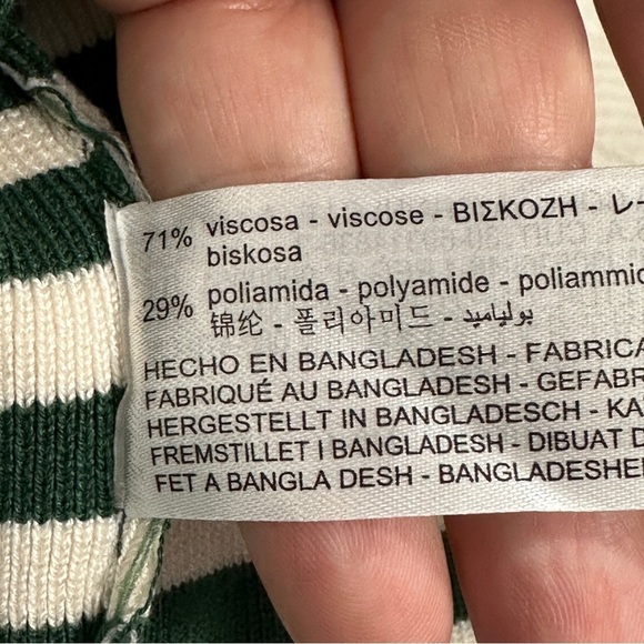 Zara XS green/white striped cropped turtleneck, stretchy, long sleeve - Picture 8 of 14